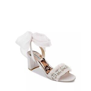 Badgley Heeled Dress Sandal Shoes Mischka Tana White Leather Women's 7.5 USED